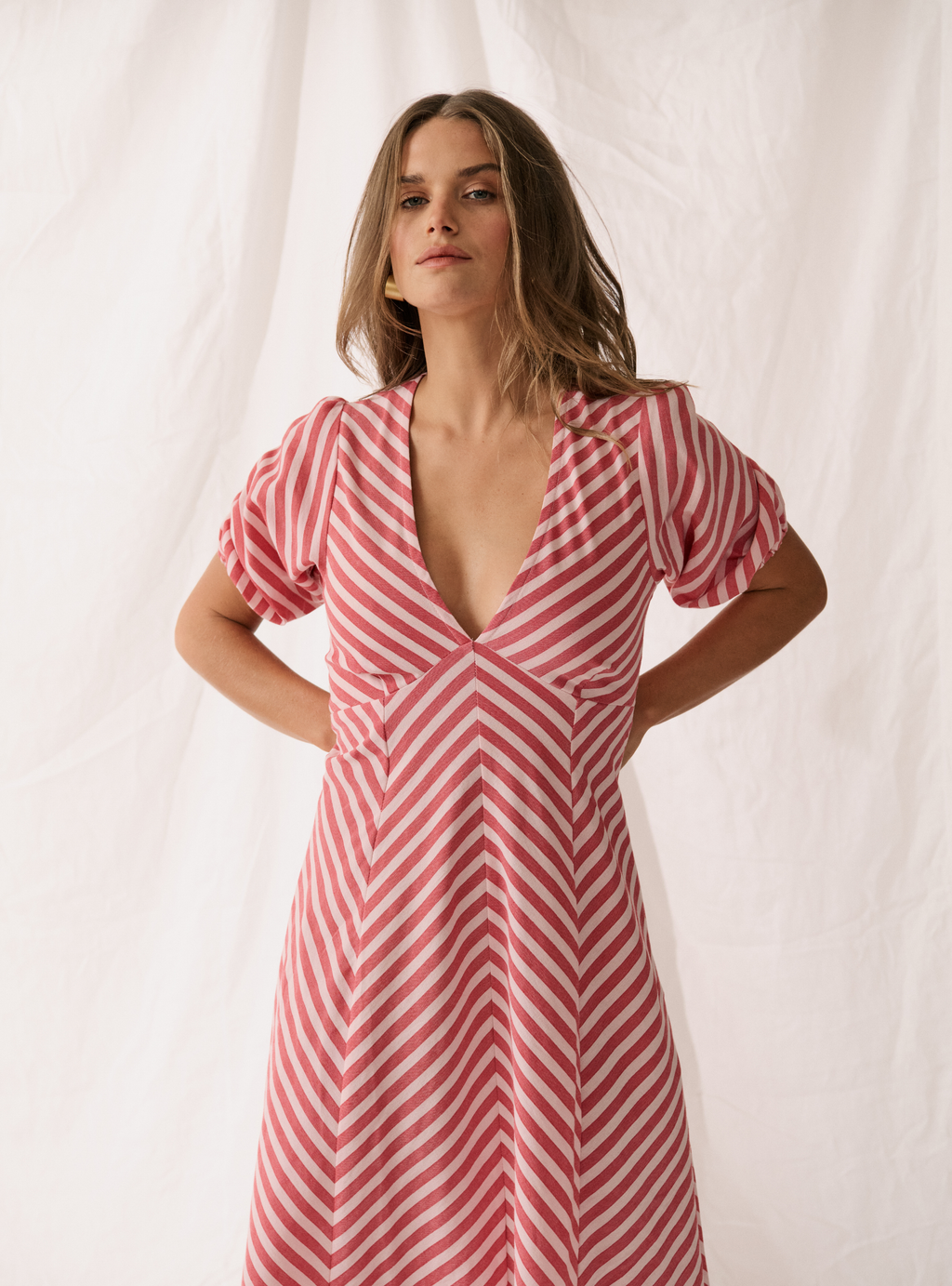 ROZA MIDI DRESS - Cherry Stripe