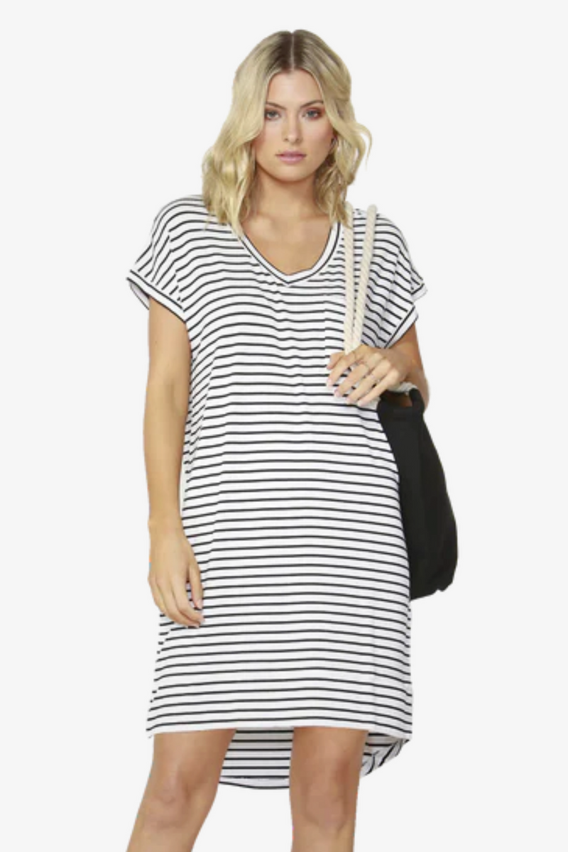 Striped v neck t top shirt dress