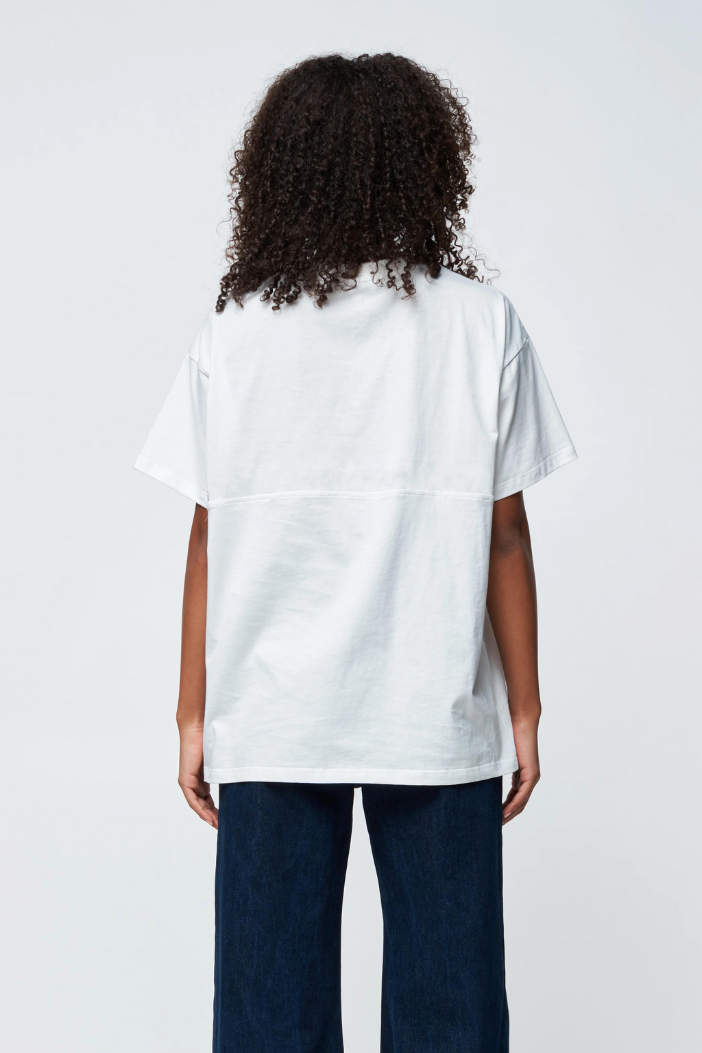 SPLICE EMBROIDERED LONGLINE TEE - White/Navy