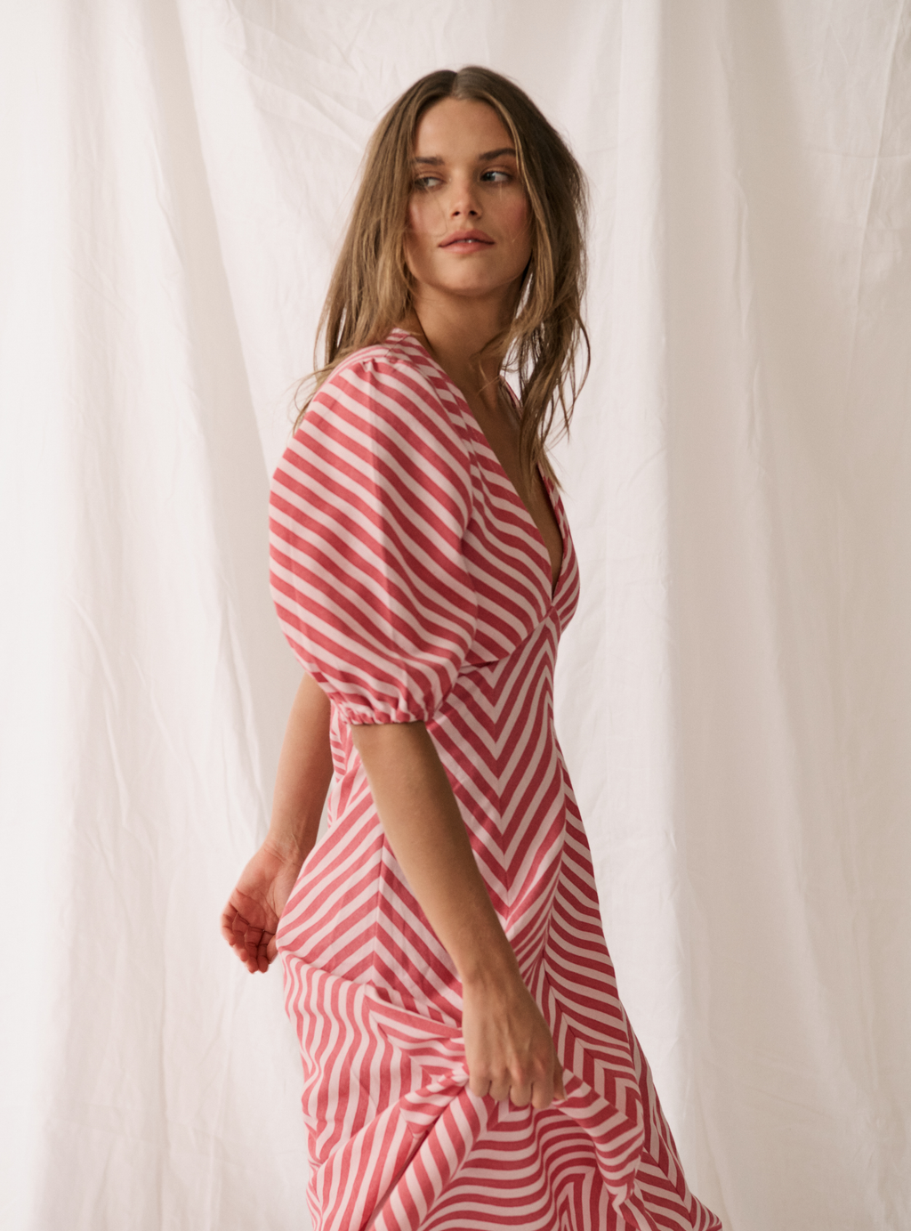 ROZA MIDI DRESS - Cherry Stripe