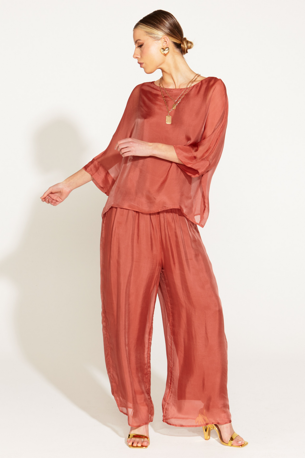 SUNLIGHT AND SHADOW SILK PANT - Burnt Rose