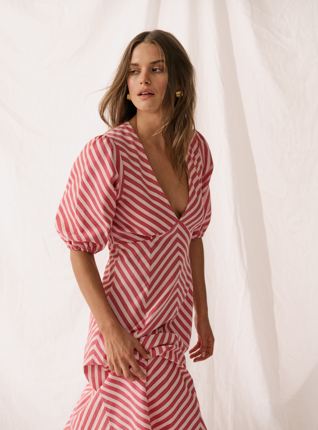 ROZA MIDI DRESS - Cherry Stripe