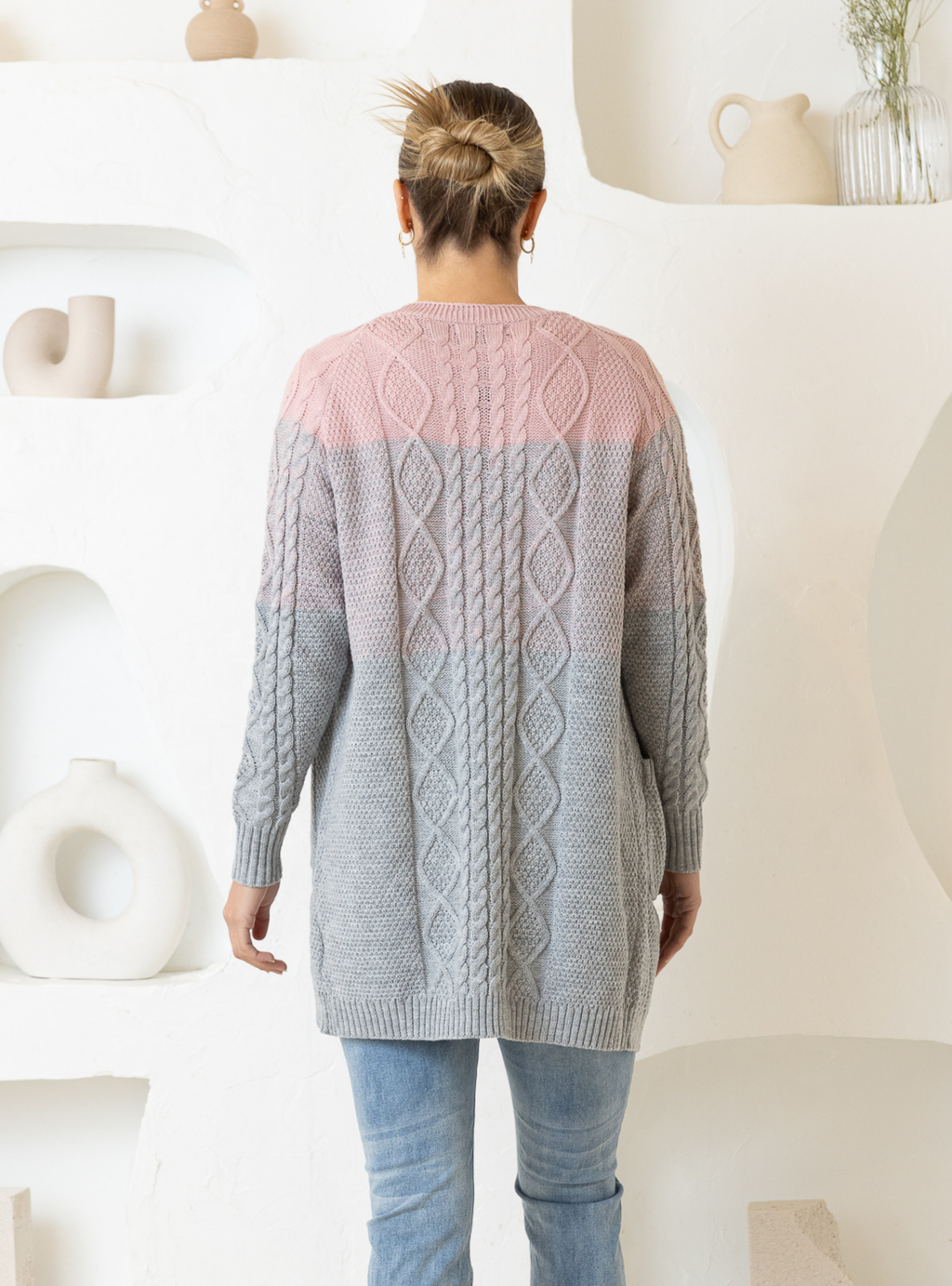 TILLY CARDIGAN - Light Grey/Pink