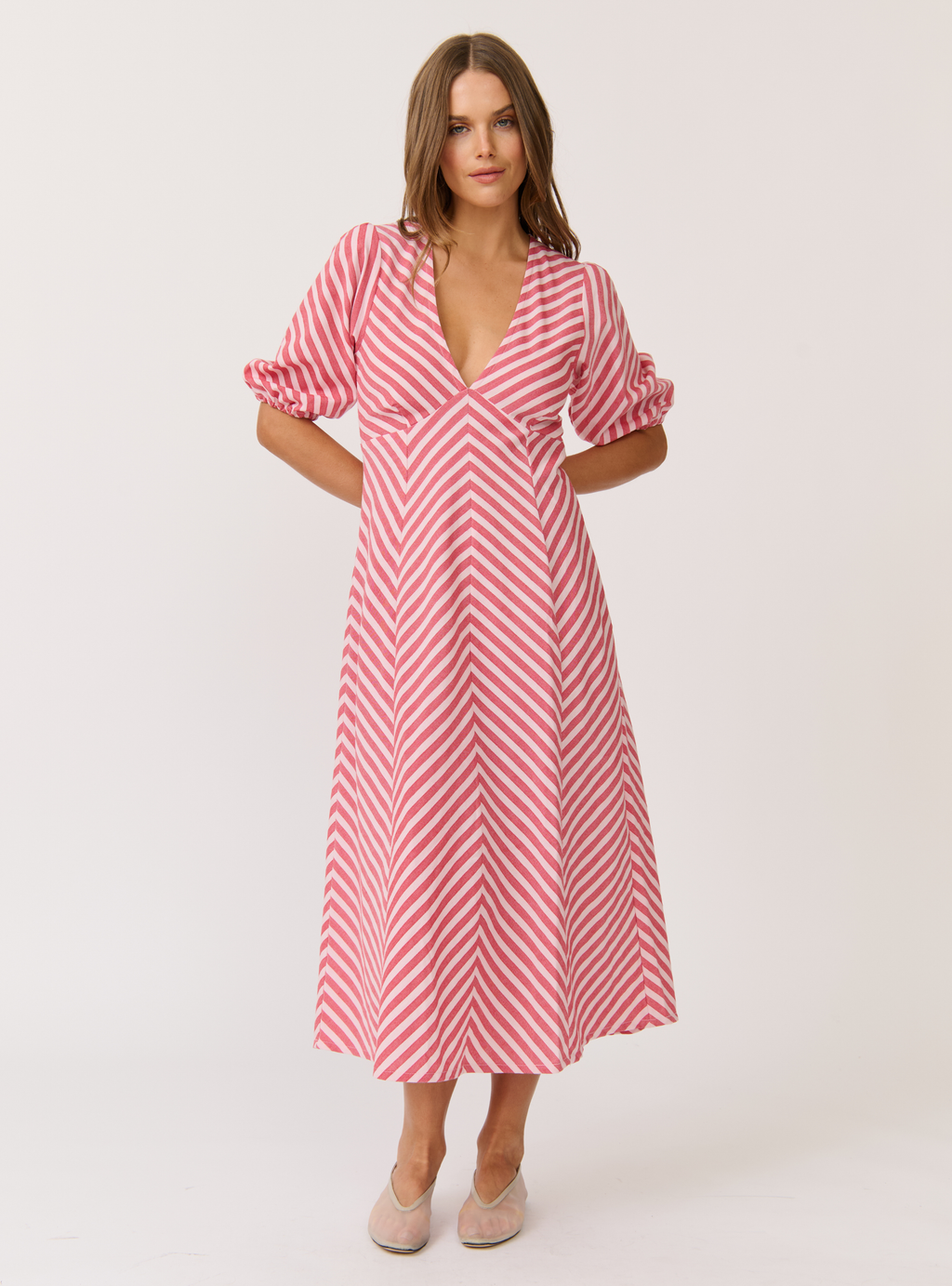 ROZA MIDI DRESS - Cherry Stripe