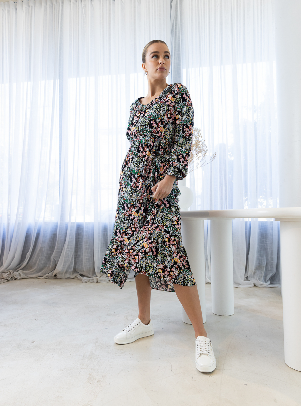 JUNE L/S MIDI DRESS - Patchwork Floral