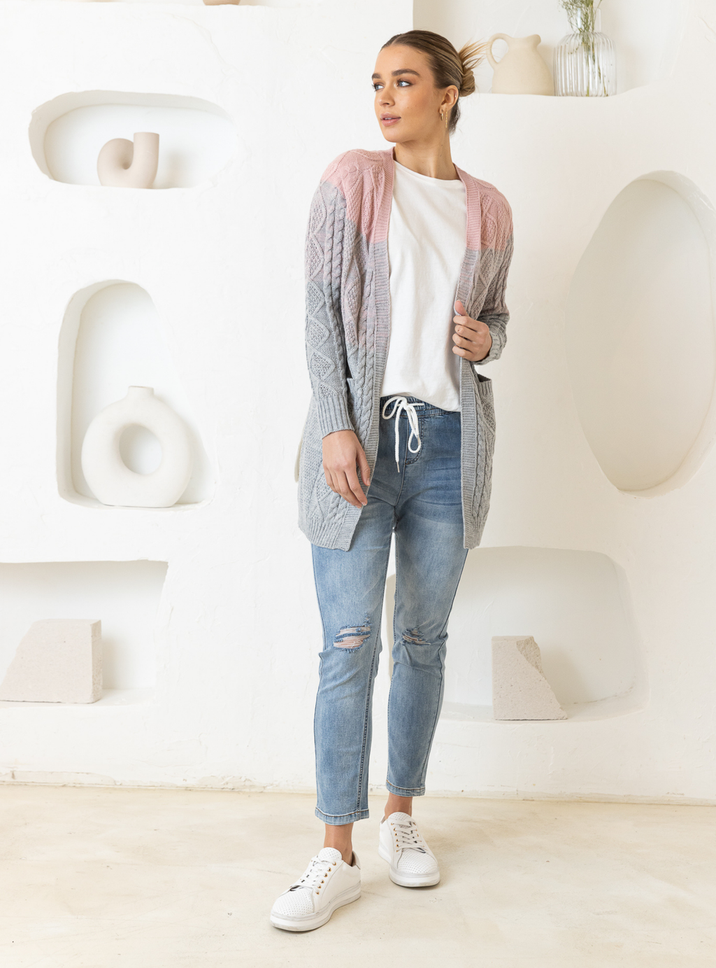 TILLY CARDIGAN - Light Grey/Pink