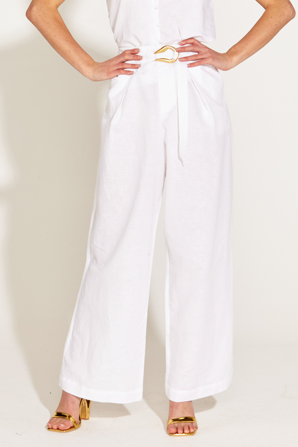 A WALK IN THE PARK HIGH WAISTED WIDE LEG PANT - White