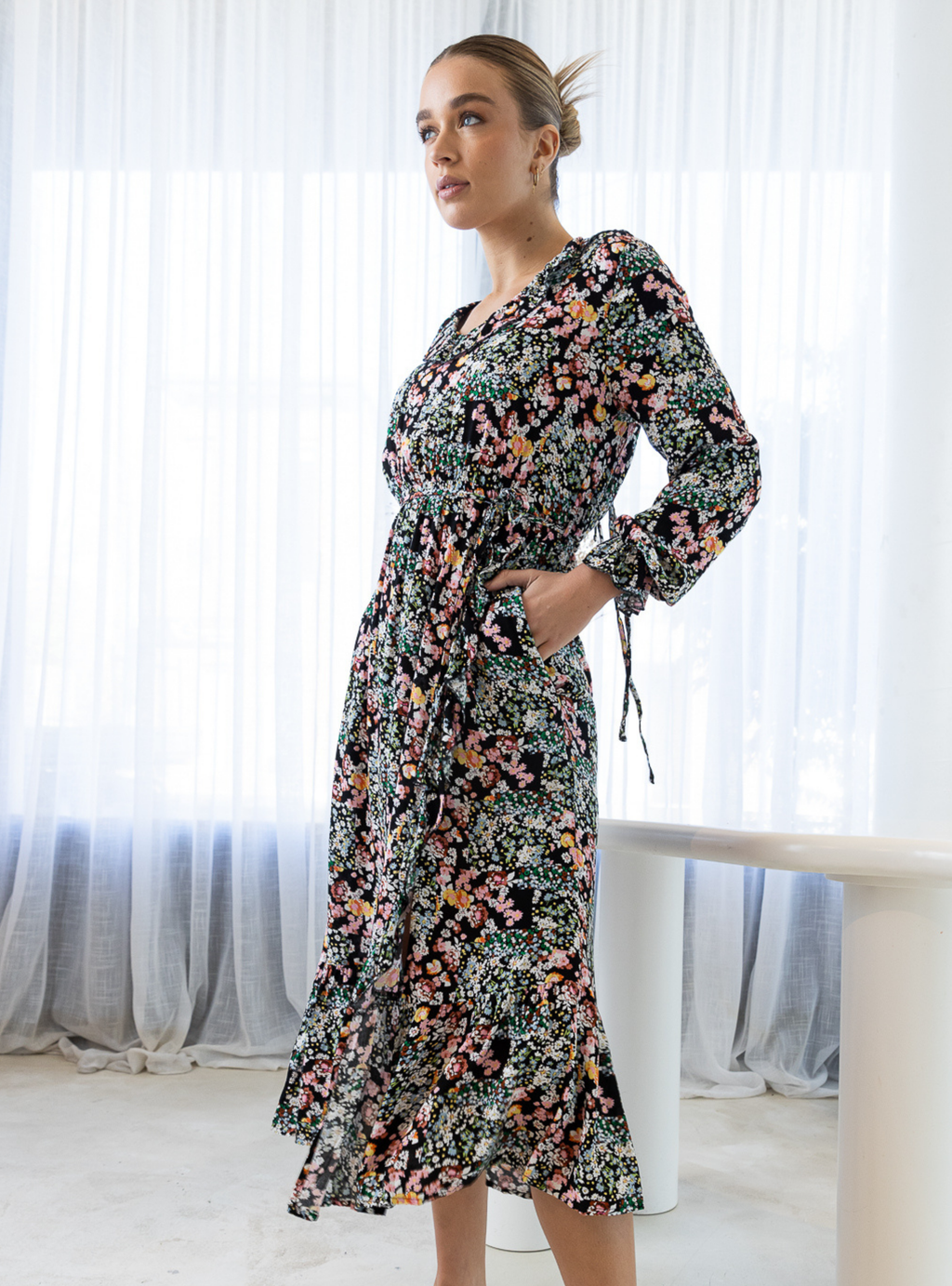 JUNE L/S MIDI DRESS - Patchwork Floral