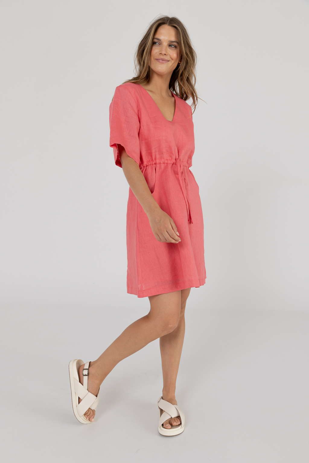 RILEY LINEN DRESS - Pomegranate