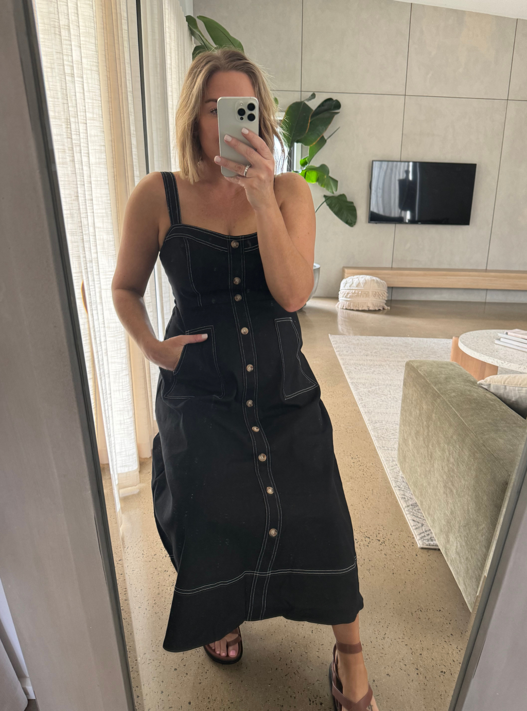 MAY DENIM MIDI DRESS - Black