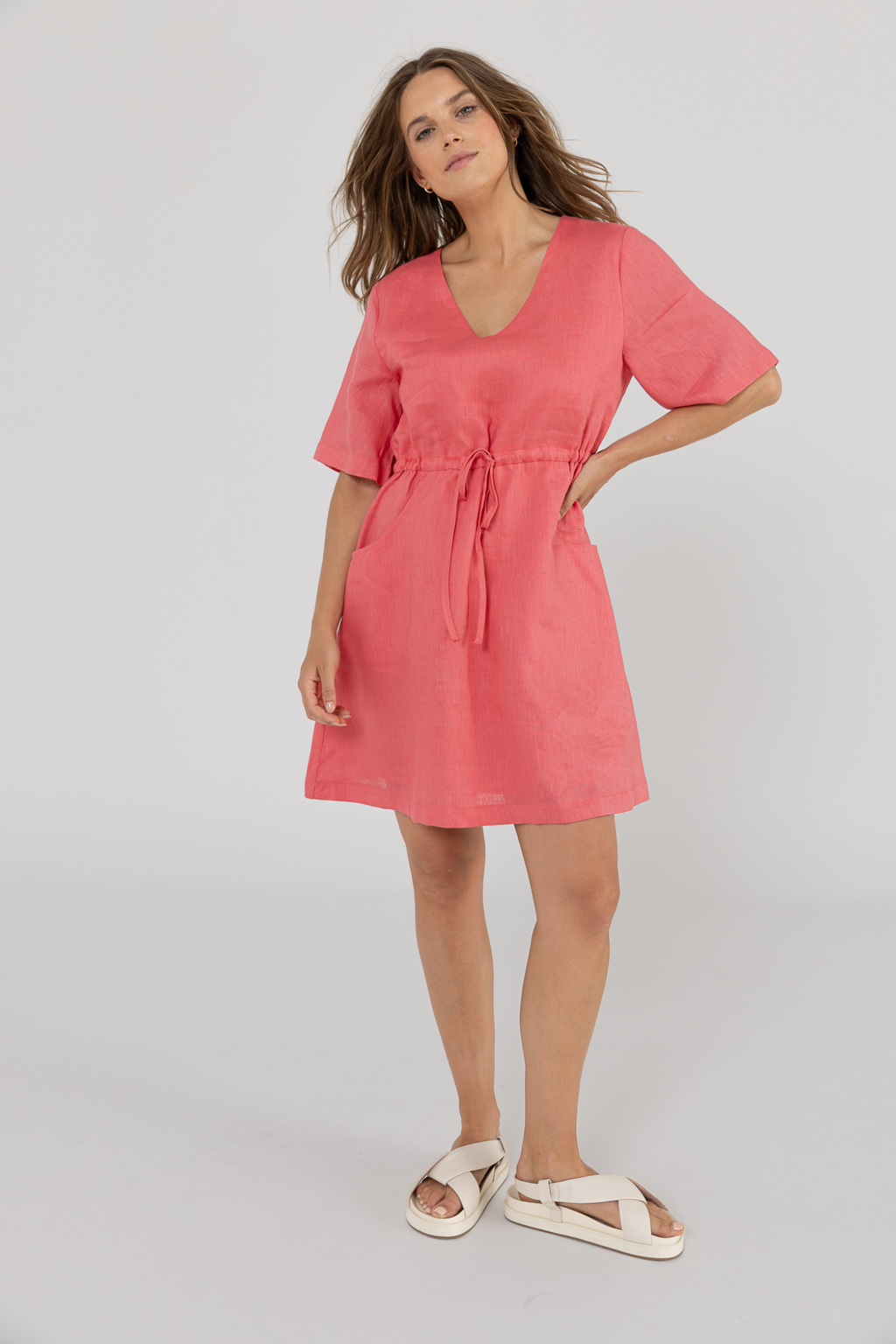 RILEY LINEN DRESS - Pomegranate