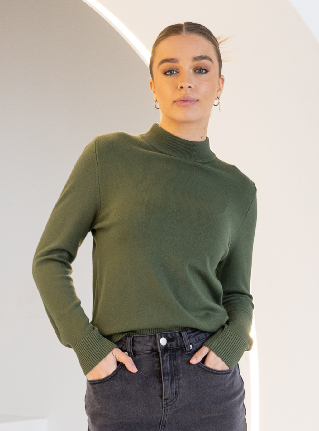 ELAINA KNIT TOP - Olive