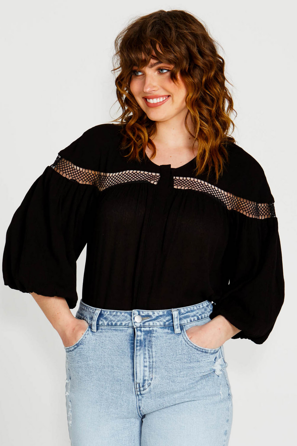 RAVA BOHO 3/4 SLEEVE TOP - Black – Frankie & Co Clothing