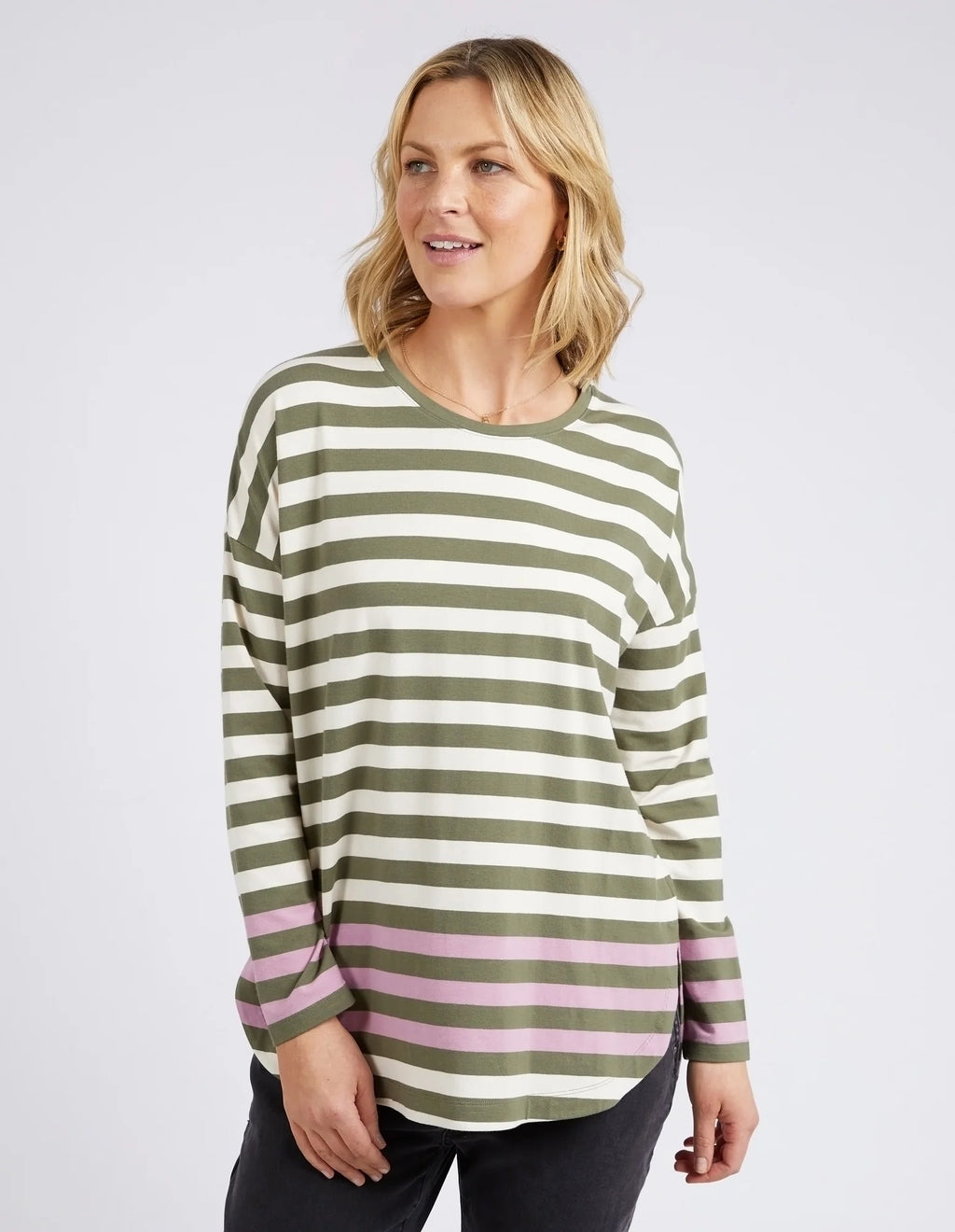 TURN BACK L/S TEE - Clover/Pearl Stripe