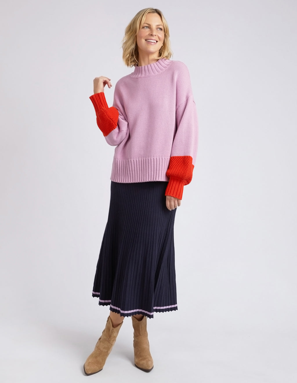 LOUIE MOCK NECK KNIT - Peony Pink/Tangello