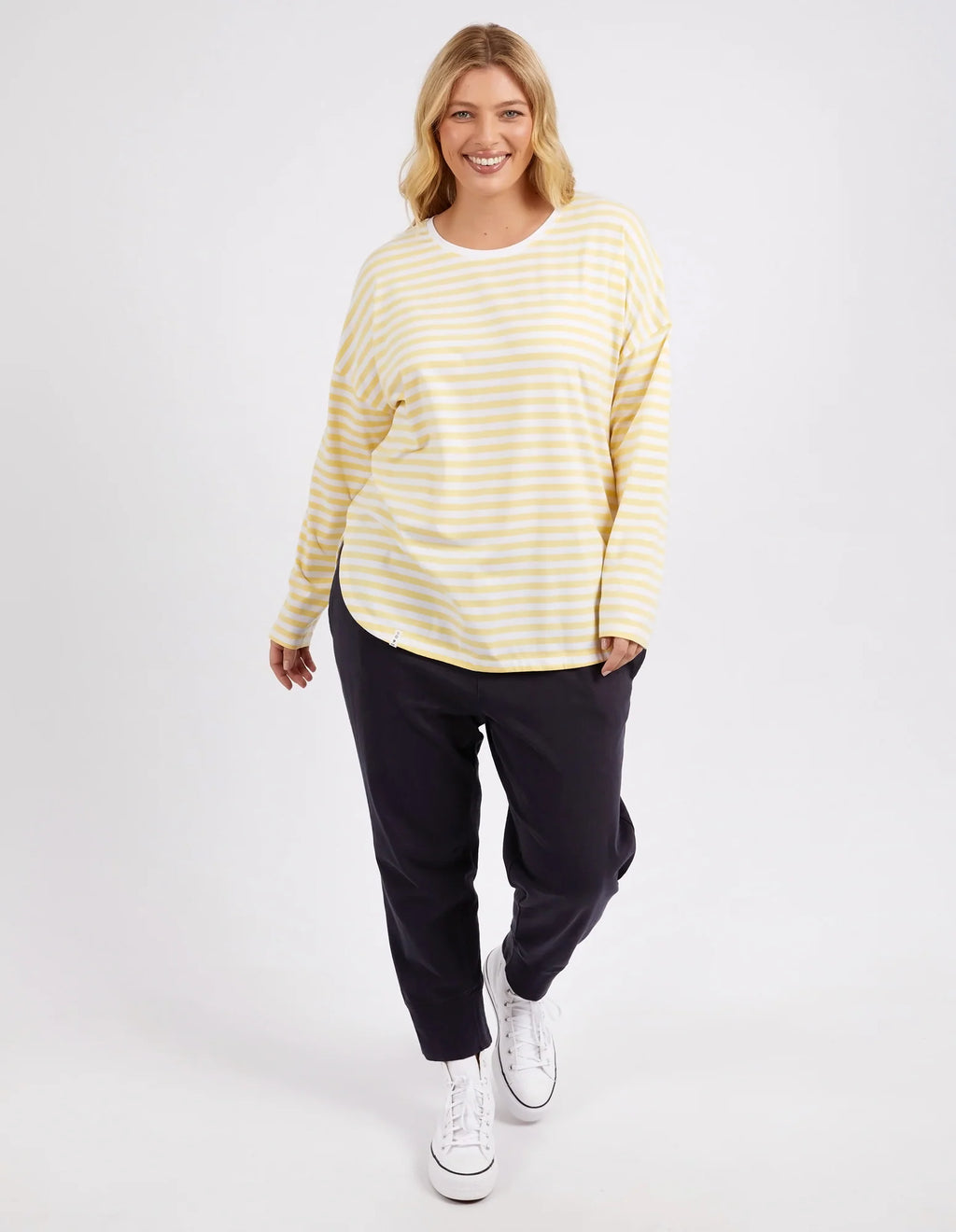 LAUREN L/S STRIPE TEE - Banana/White Stripe