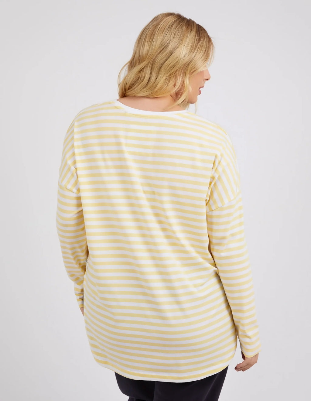 LAUREN L/S STRIPE TEE - Banana/White Stripe