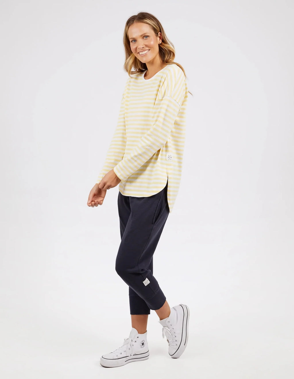 LAUREN L/S STRIPE TEE - Banana/White Stripe