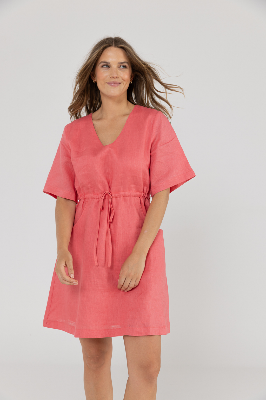 RILEY LINEN DRESS - Pomegranate