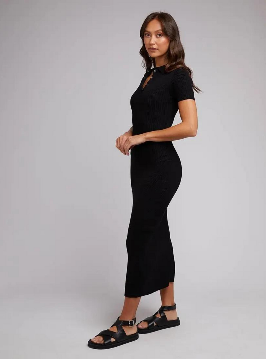 ELLIE KNIT MIDI DRESS Black Frankie Co Clothing