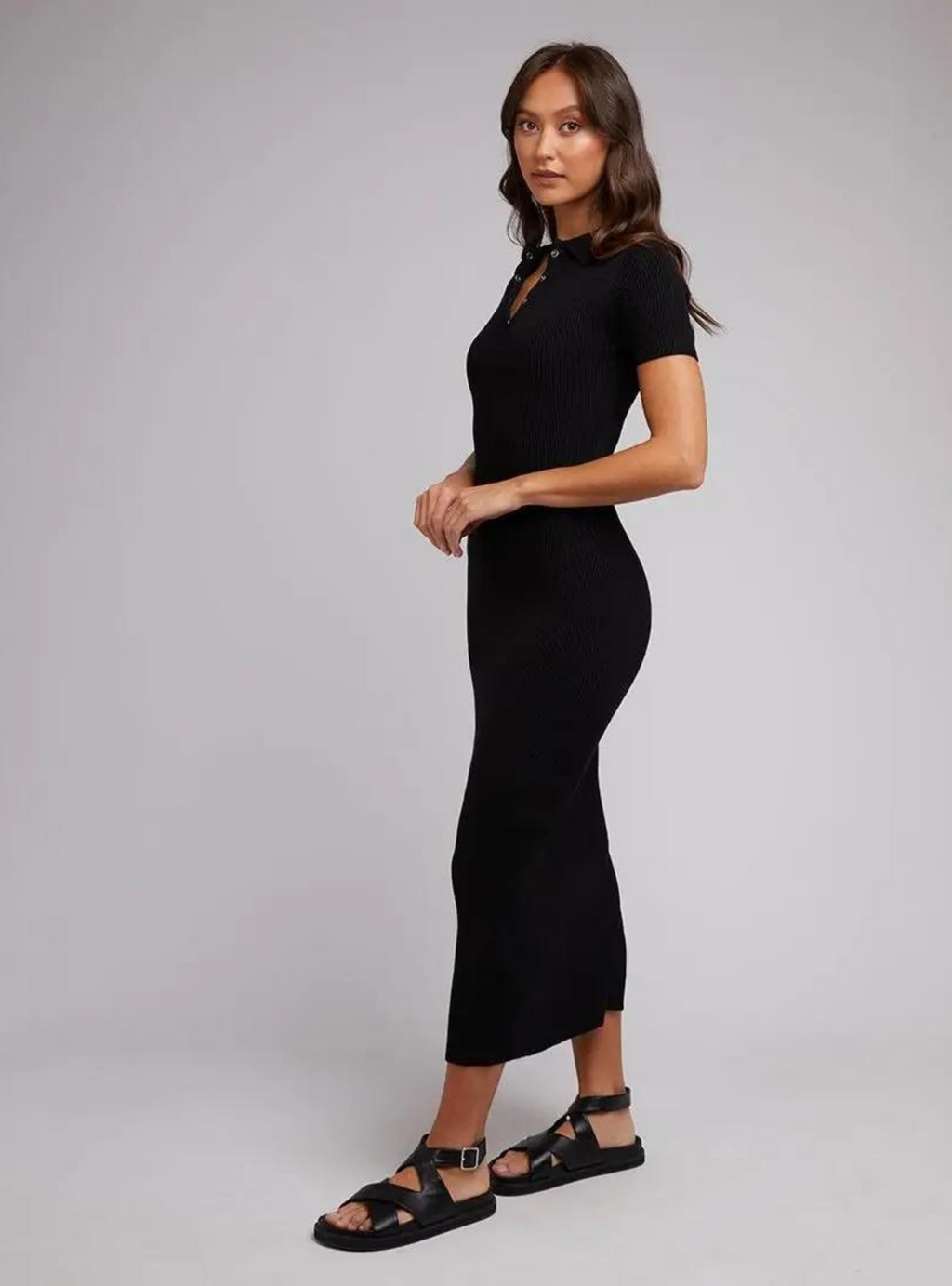 ELLIE KNIT MIDI DRESS - Black