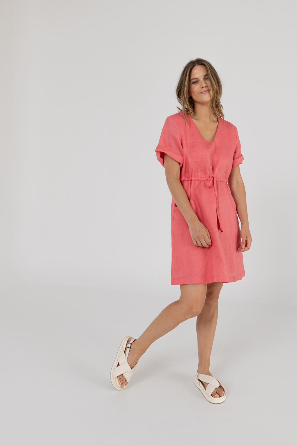 RILEY LINEN DRESS - Pomegranate