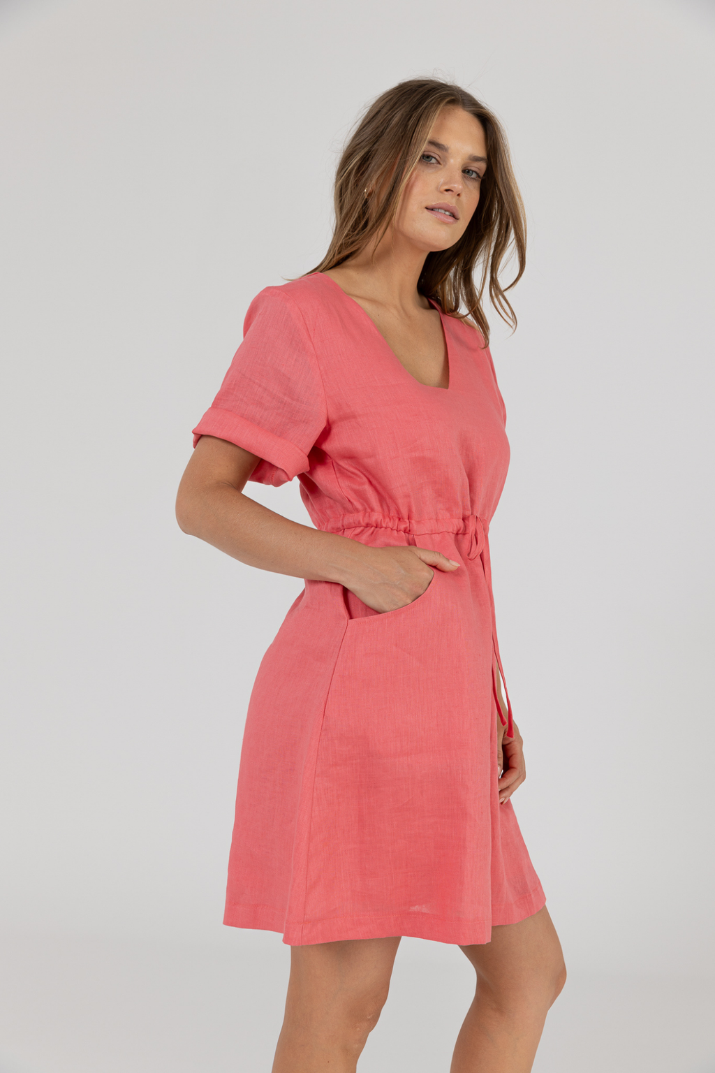 RILEY LINEN DRESS - Pomegranate