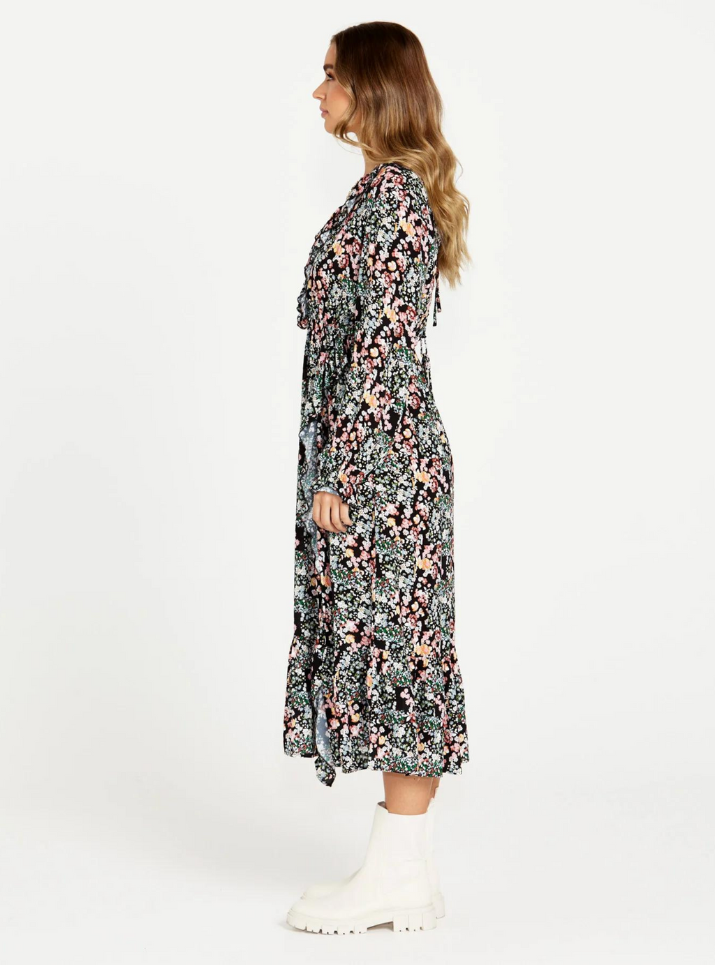 JUNE L/S MIDI DRESS - Patchwork Floral