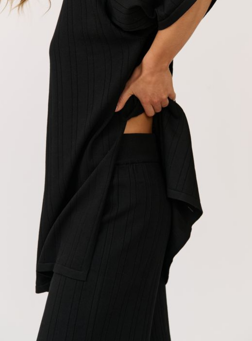 MOLLY RIB KNIT PANT - Black Rib Knit