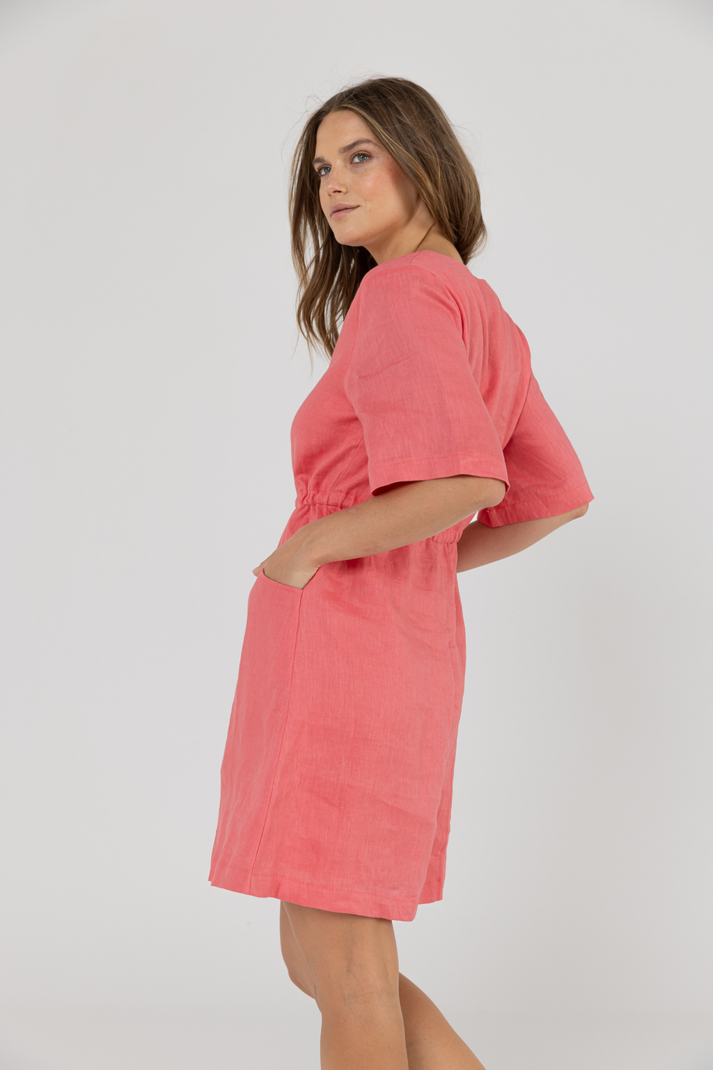 RILEY LINEN DRESS - Pomegranate