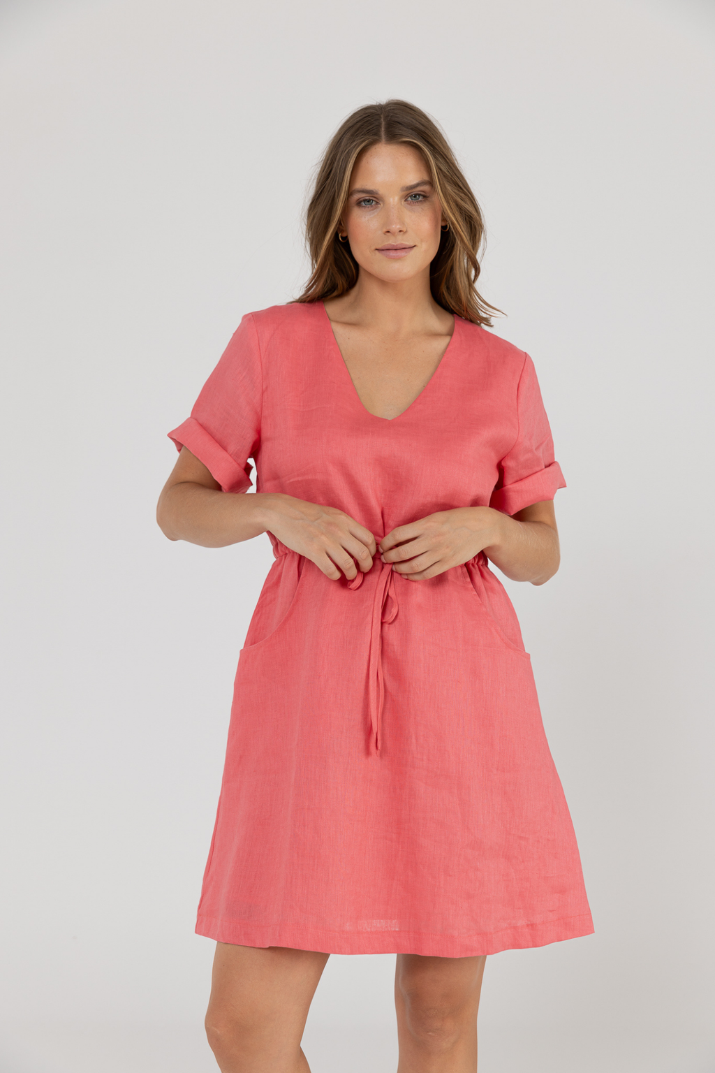 RILEY LINEN DRESS - Pomegranate