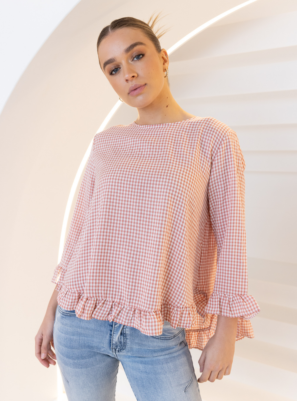 CLAIRE L/S BLOUSE - Pink Gingham