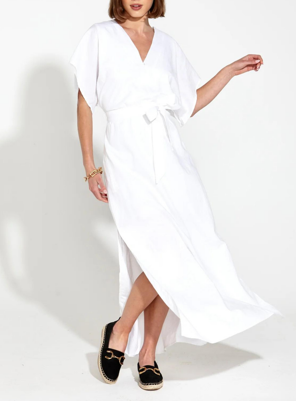HERITAGE LINEN MAXI DRESS - White