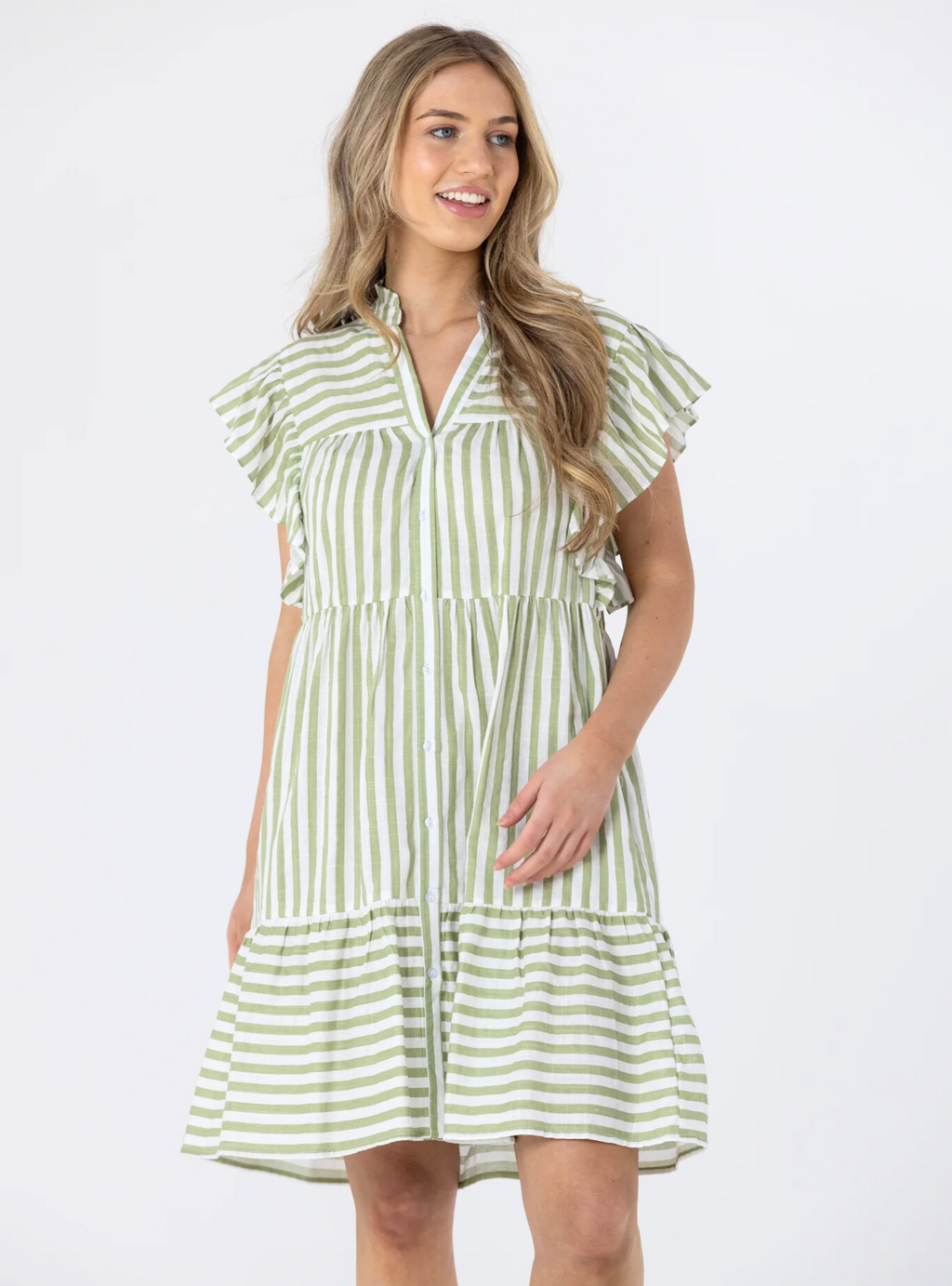 ISLA MINI DRESS - Pistachio Stripe