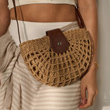 Marielle Straw Half Moon Bag