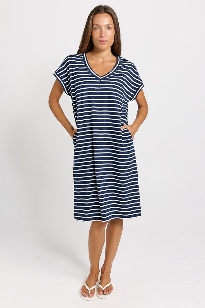 Betty Basics Zena T-Shirt Dress in Navy Stripe