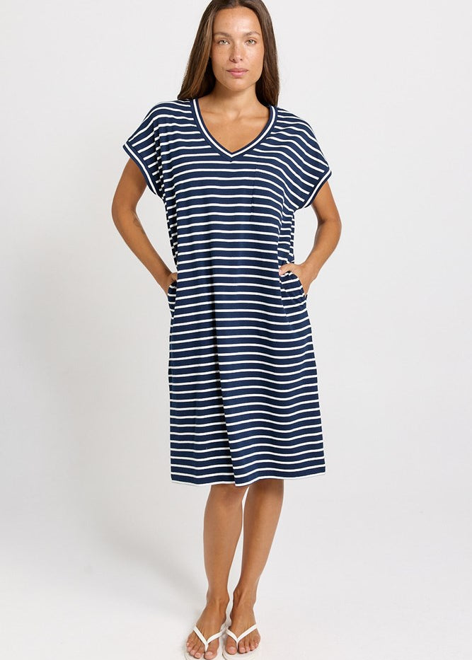 Betty Basics Zena T-Shirt Dress in Navy Stripe