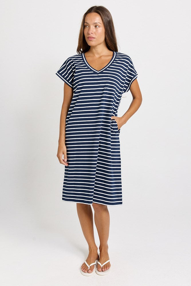 Betty Basics Zena T-Shirt Dress in Navy Stripe - view 2