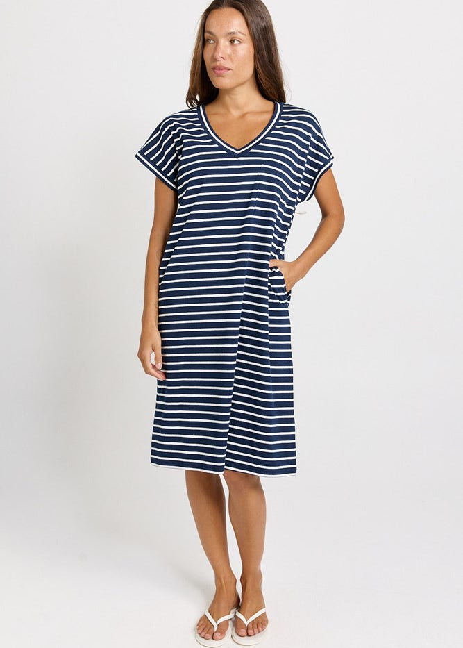 Betty Basics Zena T-Shirt Dress in Navy Stripe - view 2