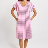 Betty Basics Zena T-Shirt Dress in Pink/Chocolate Stripe