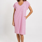 Betty Basics Zena T-Shirt Dress in Pink/Chocolate Stripe - view 2