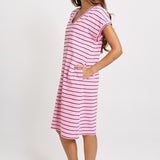 Betty Basics Zena T-Shirt Dress in Pink/Chocolate Stripe - view 3