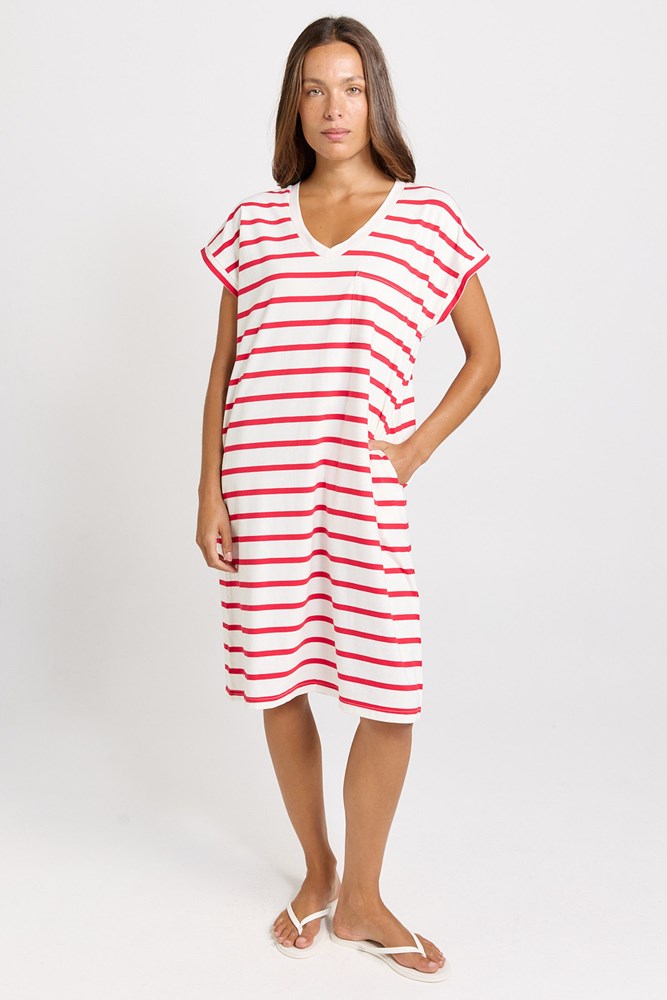 Betty Basics Zena T-Shirt Dress in Red/White Stripe