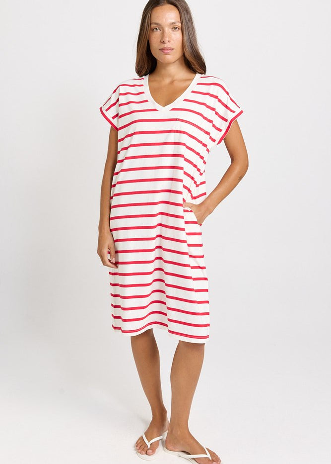 Betty Basics Zena T-Shirt Dress in Red/White Stripe