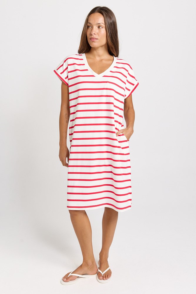 Betty Basics Zena T-Shirt Dress in Red/White Stripe - view 2
