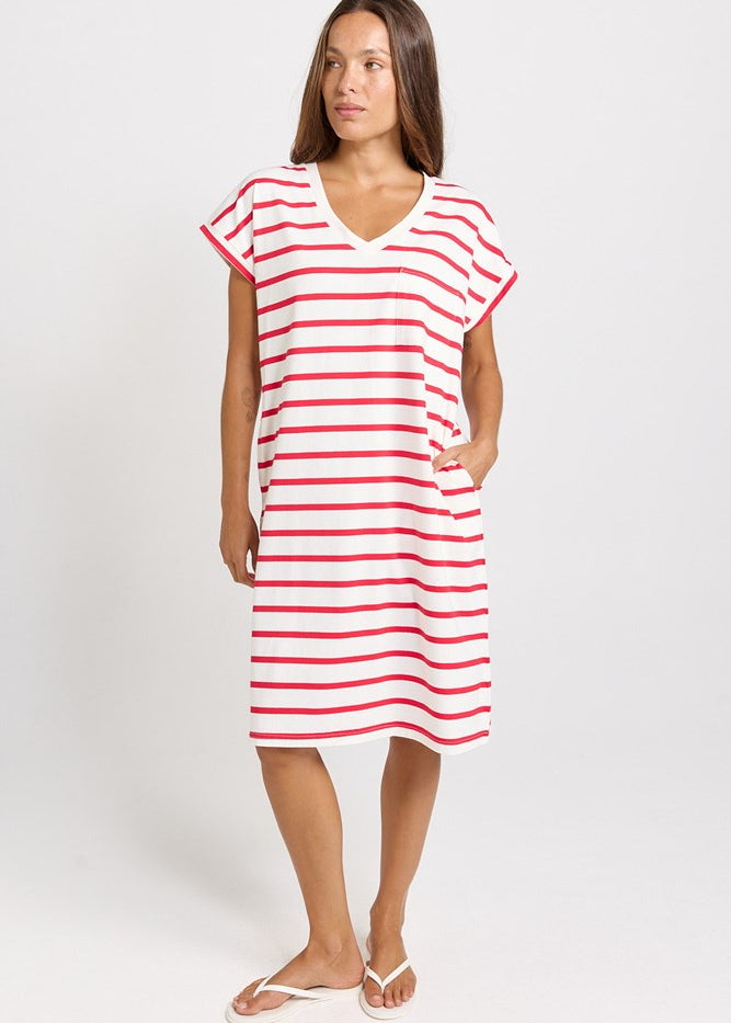Betty Basics Zena T-Shirt Dress in Red/White Stripe - view 2