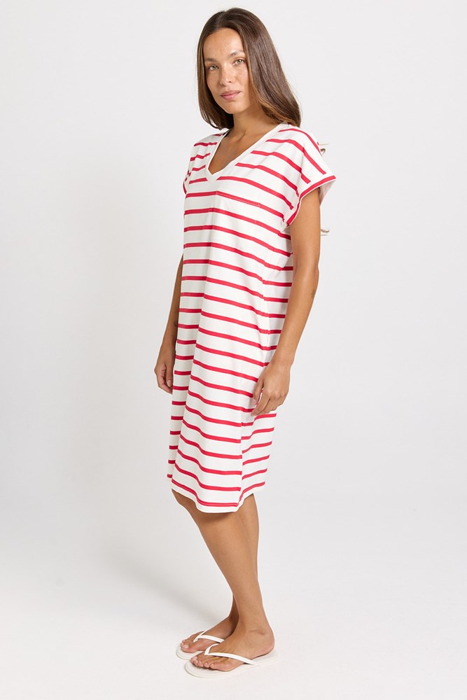 Betty Basics Zena T-Shirt Dress in Red/White Stripe - view 3