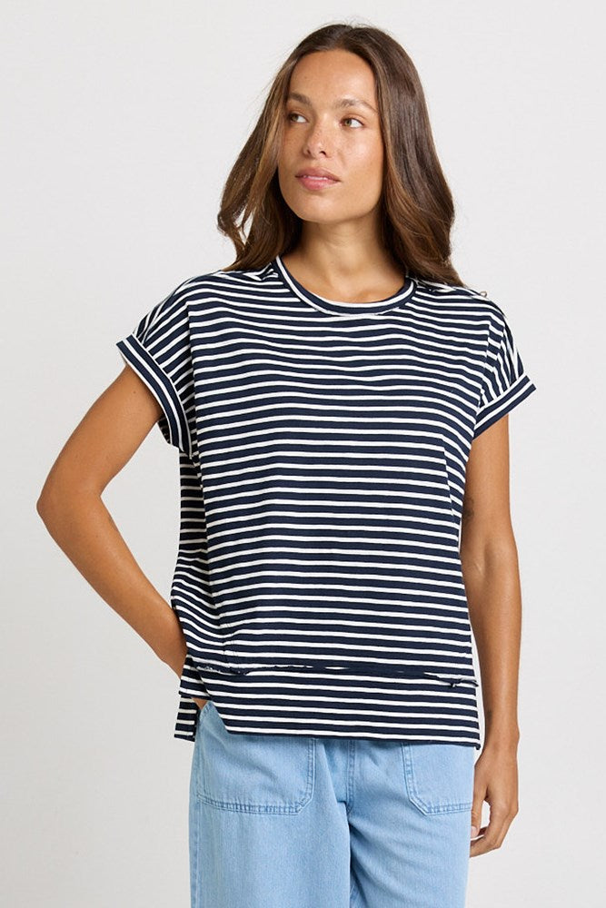Betty Basics Shirley Short Sleeve Tee in Navy Stripe
