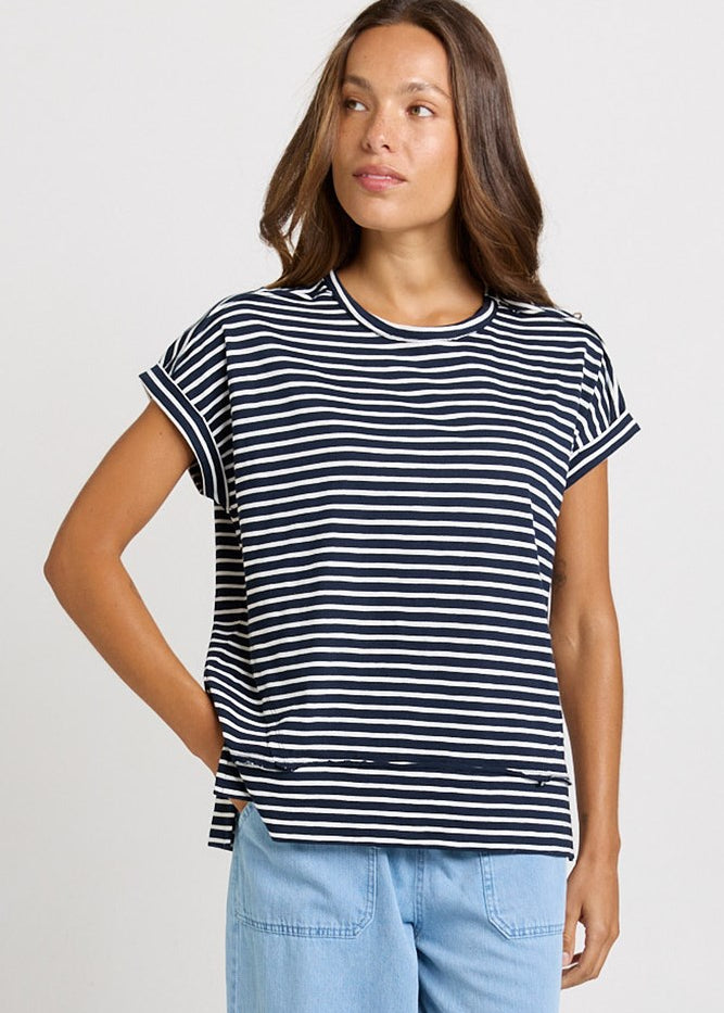 Betty Basics Shirley Short Sleeve Tee in Navy Stripe