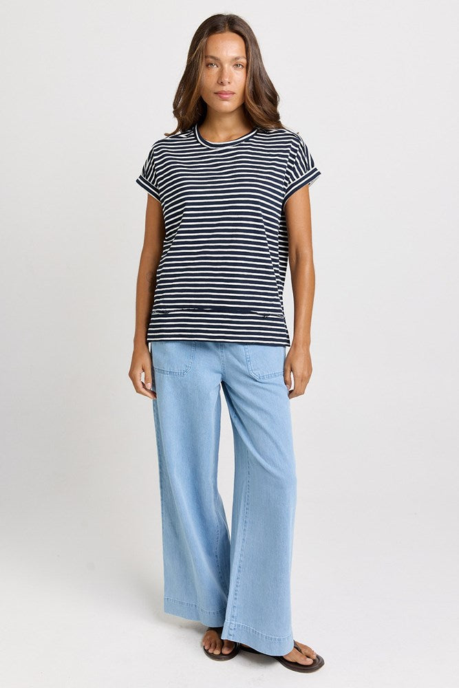 Betty Basics Shirley Short Sleeve Tee in Navy Stripe - view 2